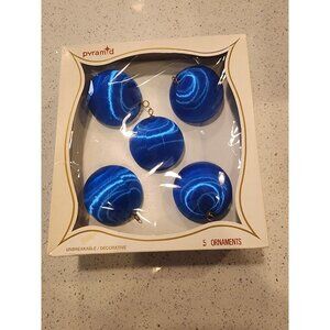 Pyramid Unbreakable Decorative Christmas Ornaments Blue 5 Piece Vintage
